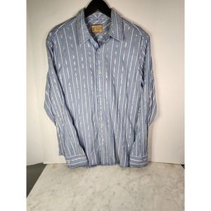 VTG Italia Long Sleeve Button Down Shirt Adult XL Blue Birdseye Silver Stripe